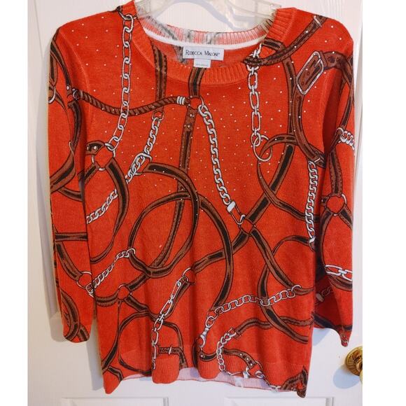 Rebecca Malone Top Blouse Rhinestones Equestrian Bit Bridle Medium - Picture 1 of 4